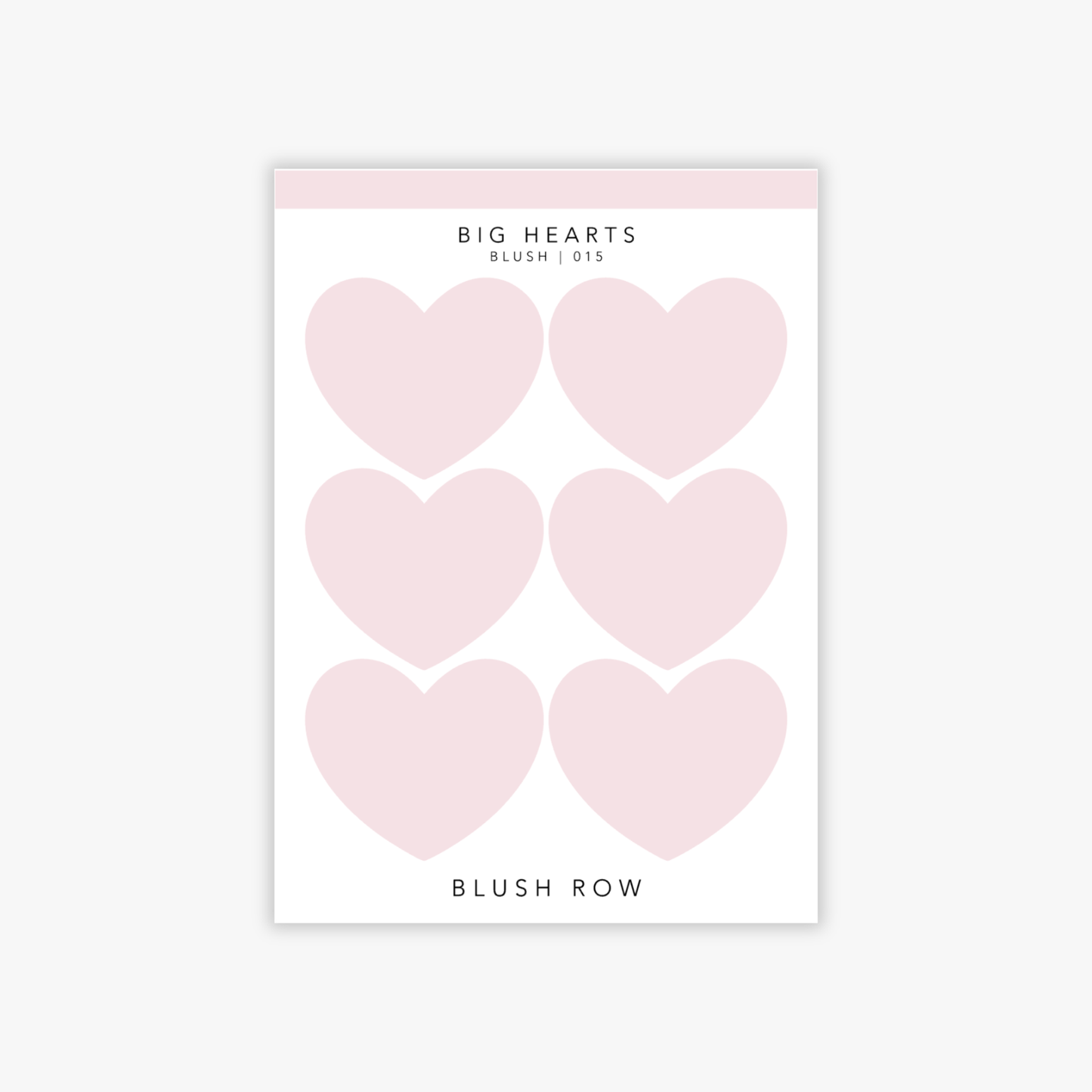 Big heart shaped planner stickers in a blush pink shade on a Blush Row sticker sheet.