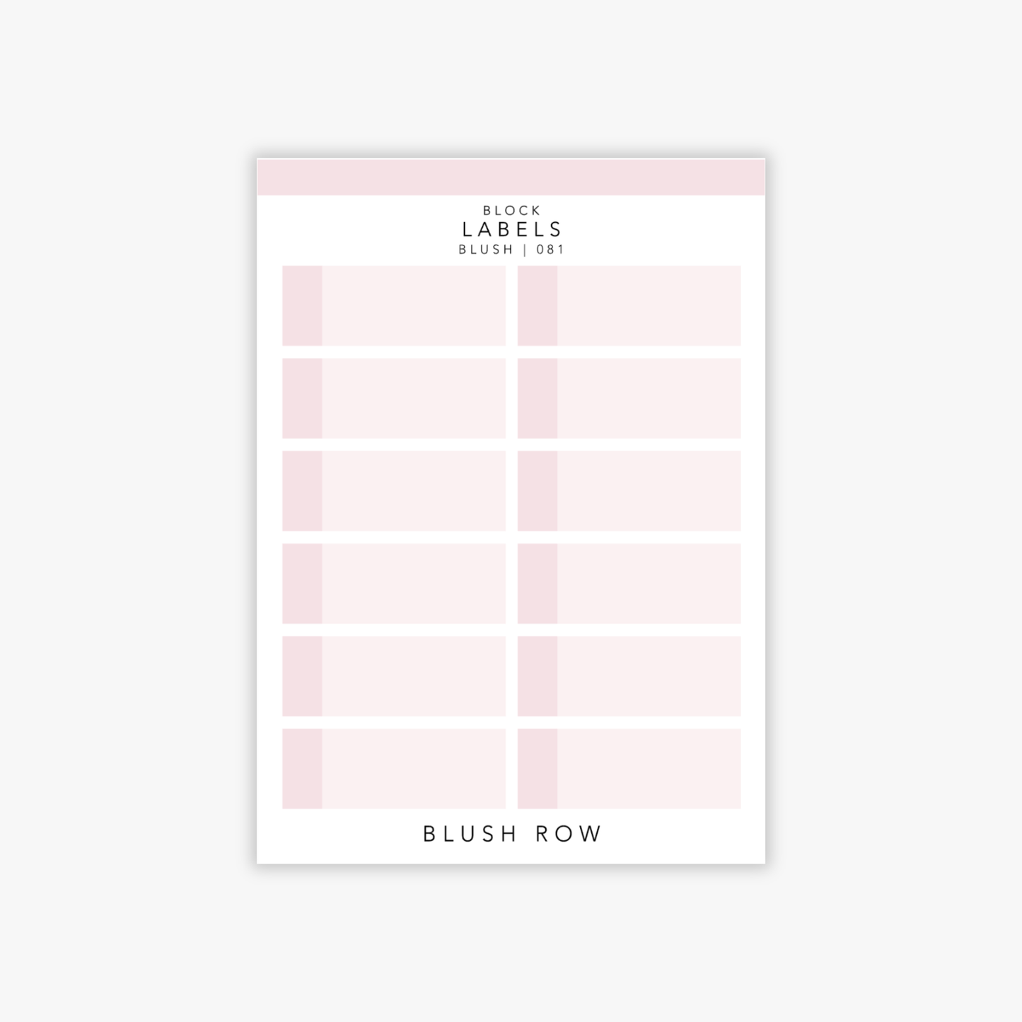 Block label planner stickers in a blush pink shade on a Blush Row sticker sheet.