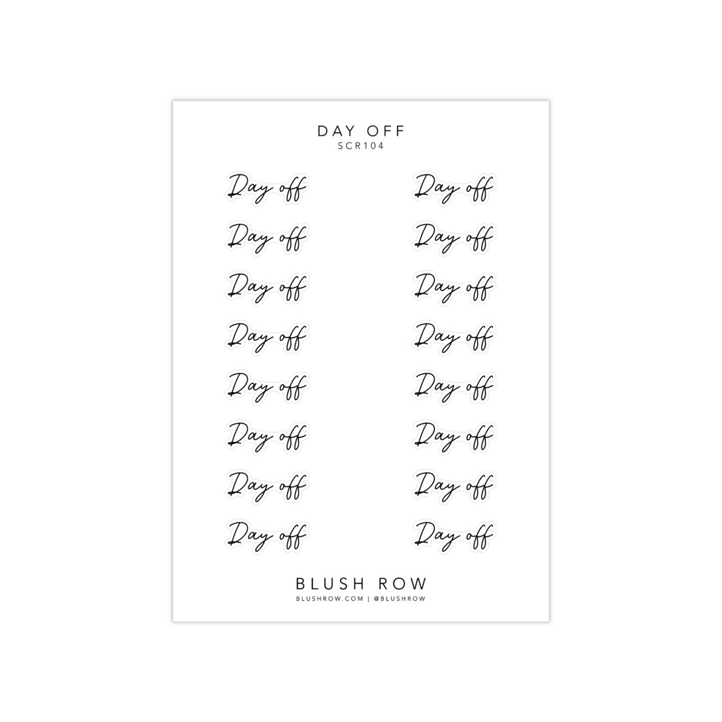 Sticker sheet with Day Off scripted planner stickers in a beautiful handwritten font.