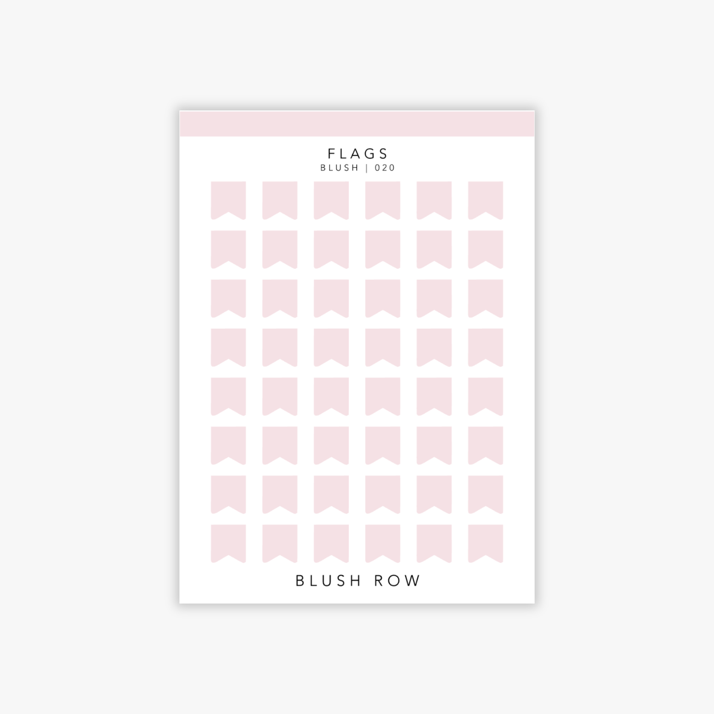 Flag shaped planner stickers in a blush pink shade on a Blush Row sticker sheet.