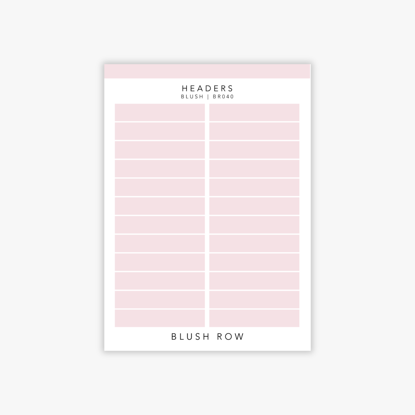 Header shaped planner stickers in a blush pink shade on a Blush Row sticker sheet.