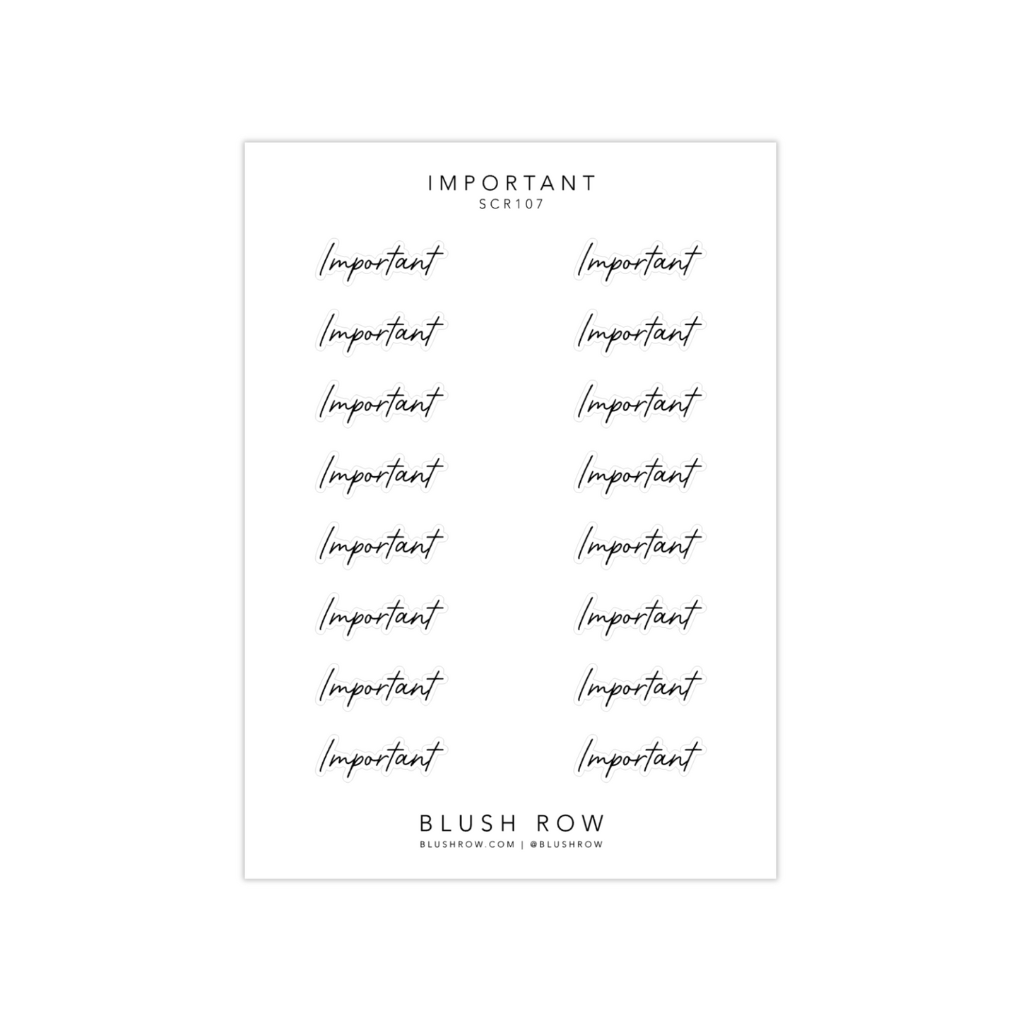 Sticker sheet with Important scripted planner stickers.