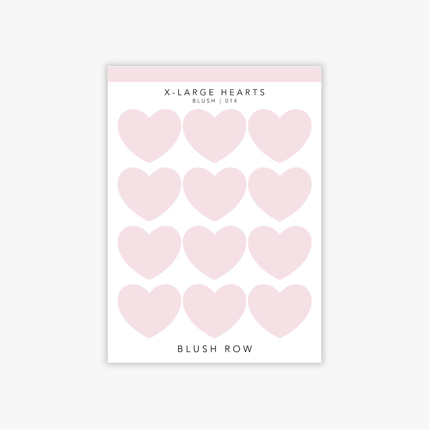 Large heart shaped planner stickers in a blush pink shade on a Blush Row sticker sheet.