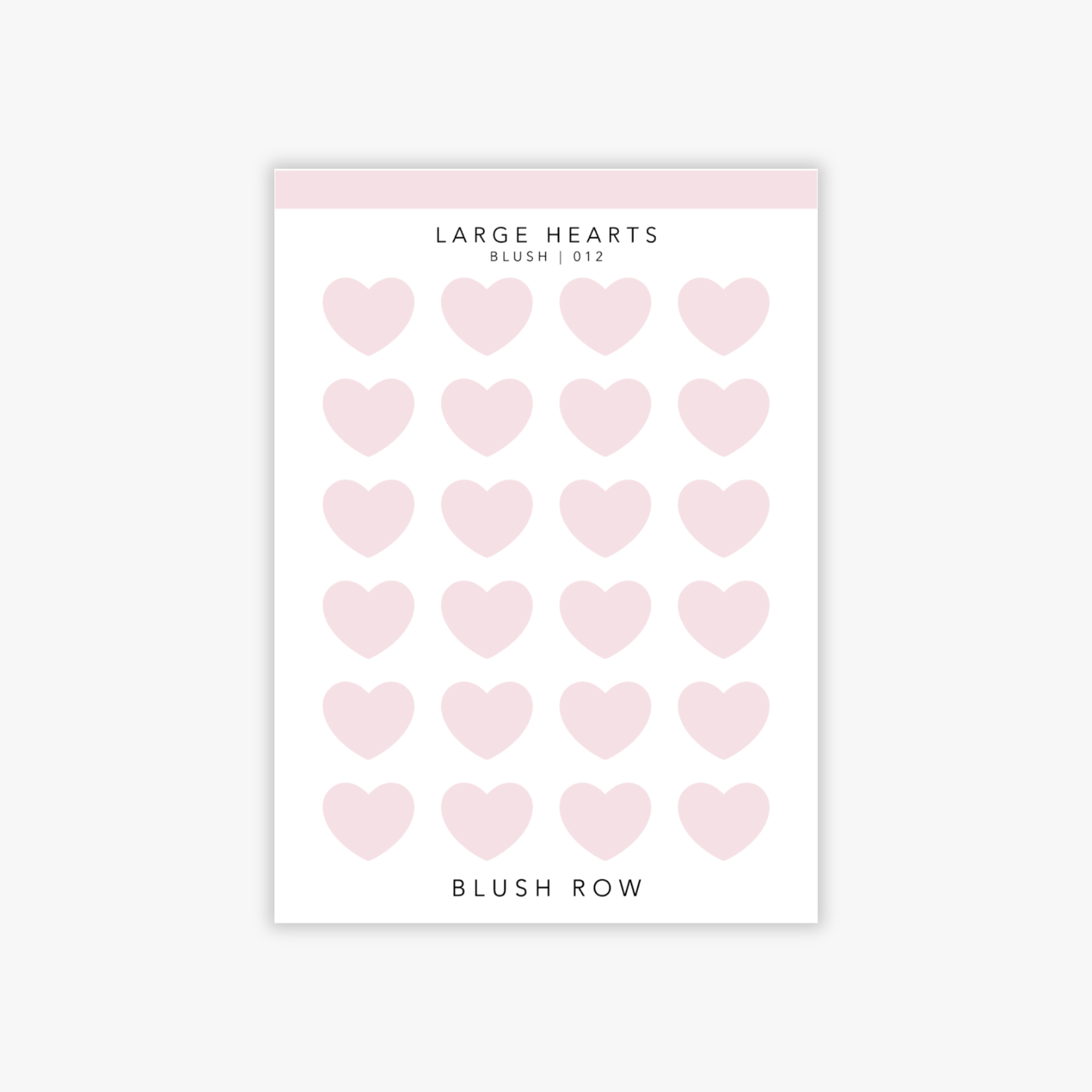 Large heart shaped planner stickers in a blush pink shade on a Blush Row sticker sheet.