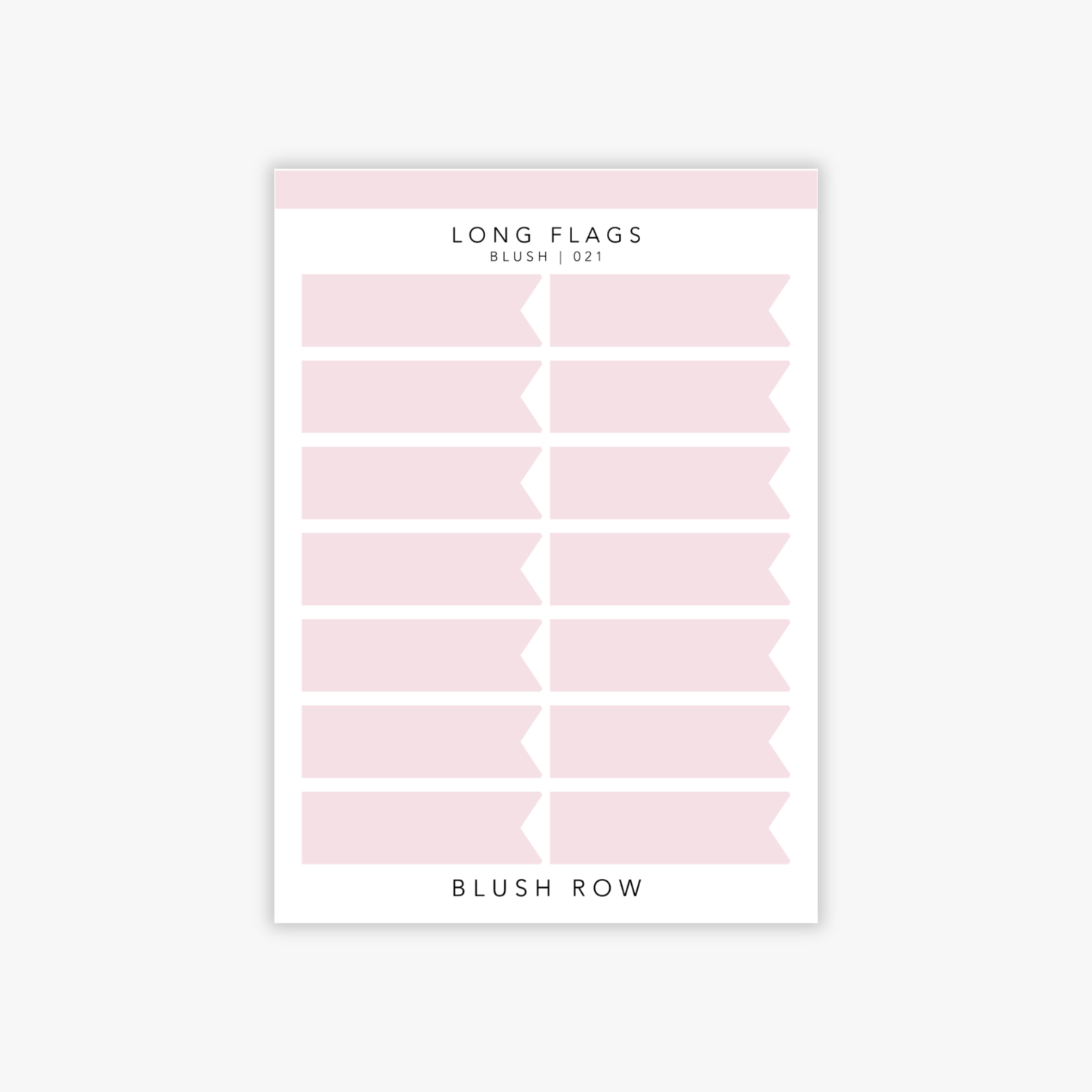 Long flag shaped planner stickers in a blush pink shade on a Blush Row sticker sheet.