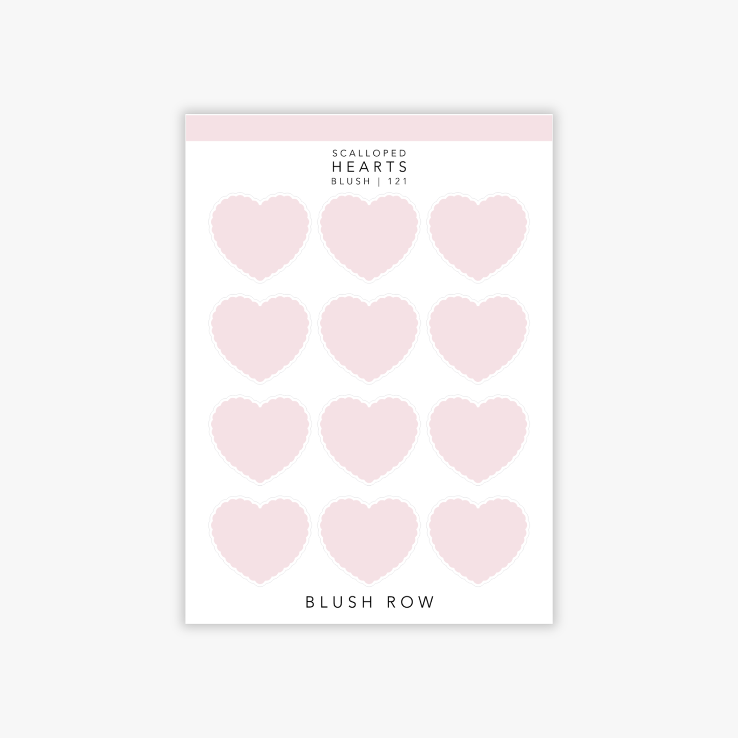 Medium heart shaped planner stickers in a blush pink shade on a Blush Row sticker sheet.