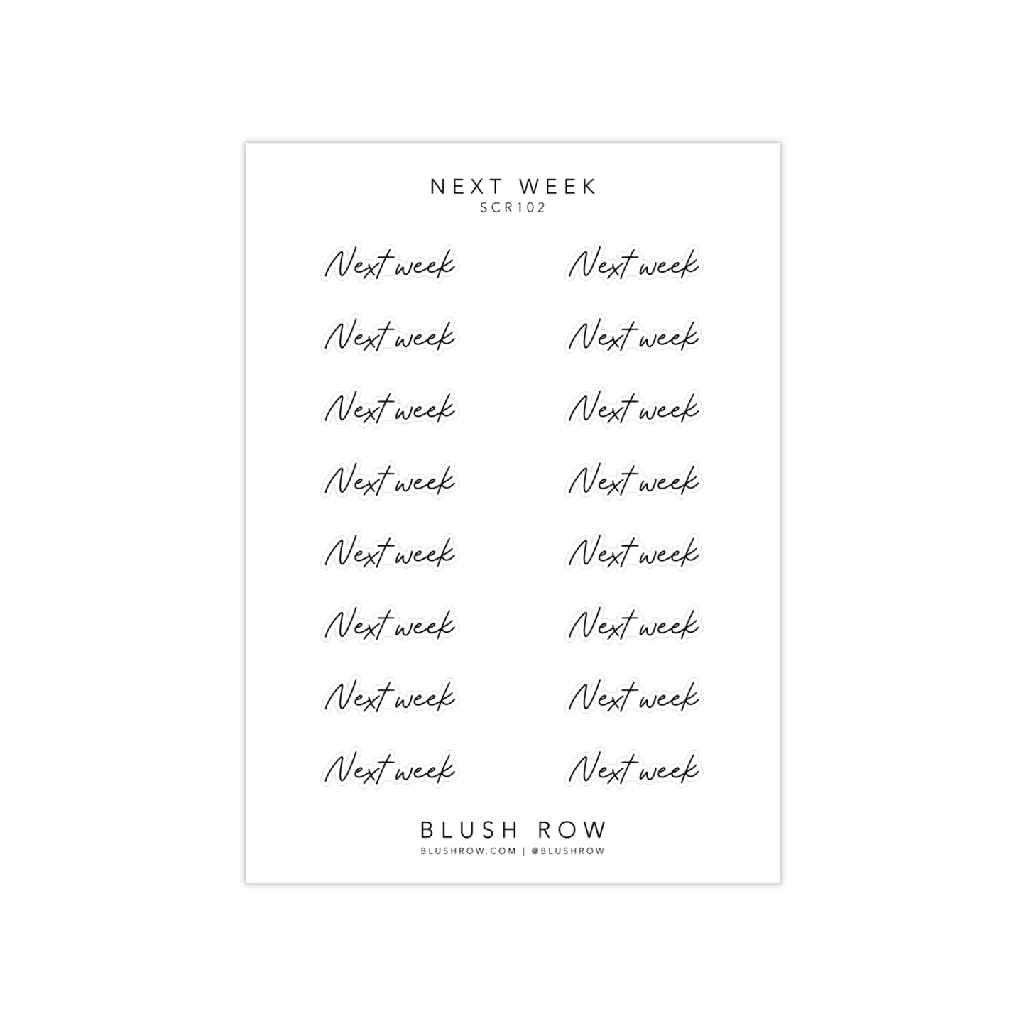 Sticker sheet with Next Week scripted planner stickers perfect for any planner or journal.