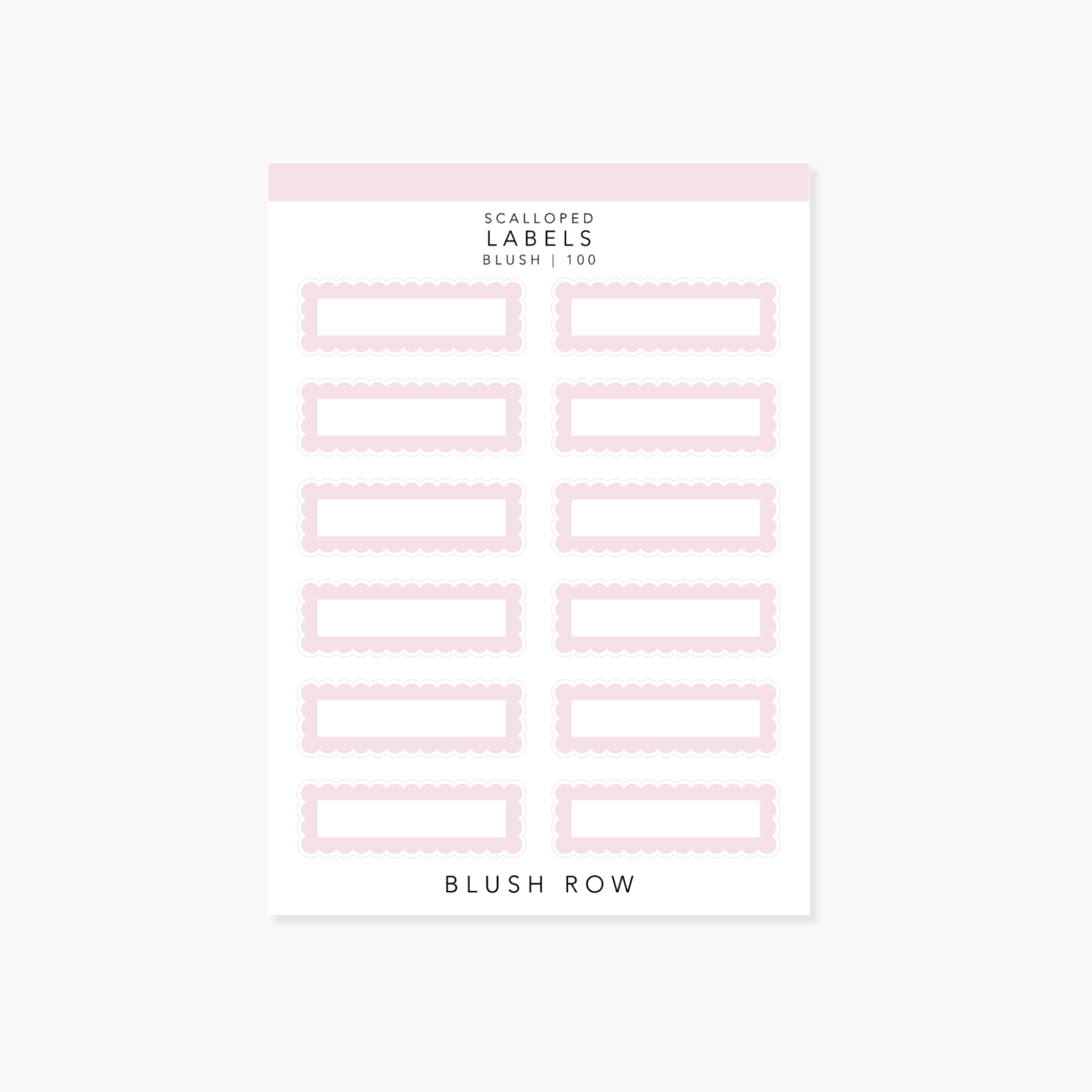 Blush scalloped label frame planner stickers on a Blush Row sticker sheet.