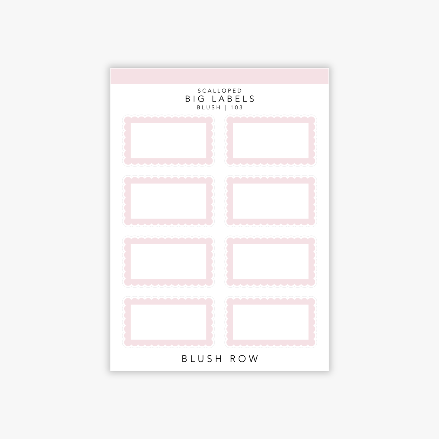 Scalloped half box planner stickers in a blush pink shade on a Blush Row sticker sheet.