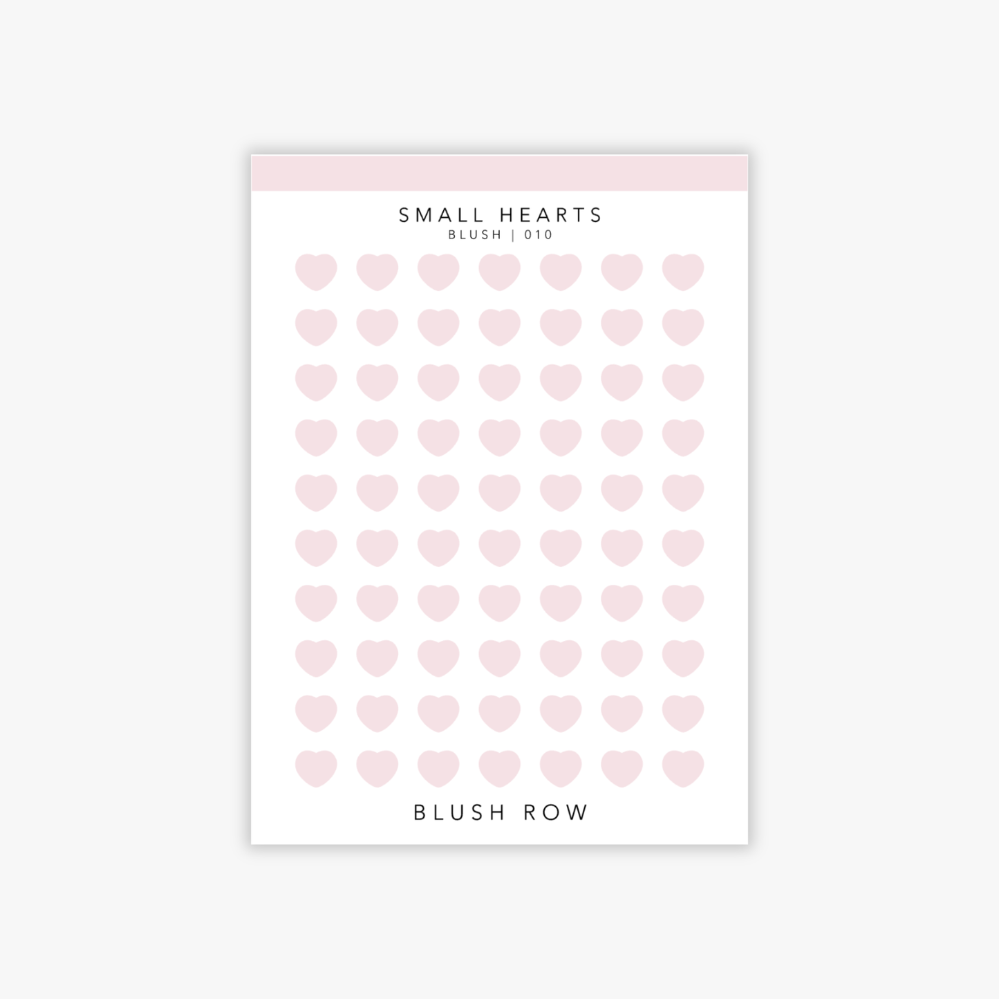 Small heart shaped planner stickers in a blush pink shade on a Blush Row sticker sheet.