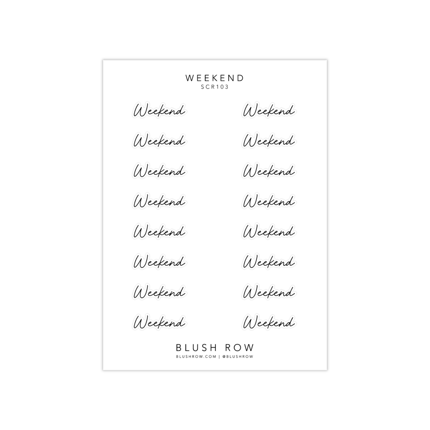 Weekend scripted planner stickers for planners and journals, designed in a chic handwritten font for elegant organisation.