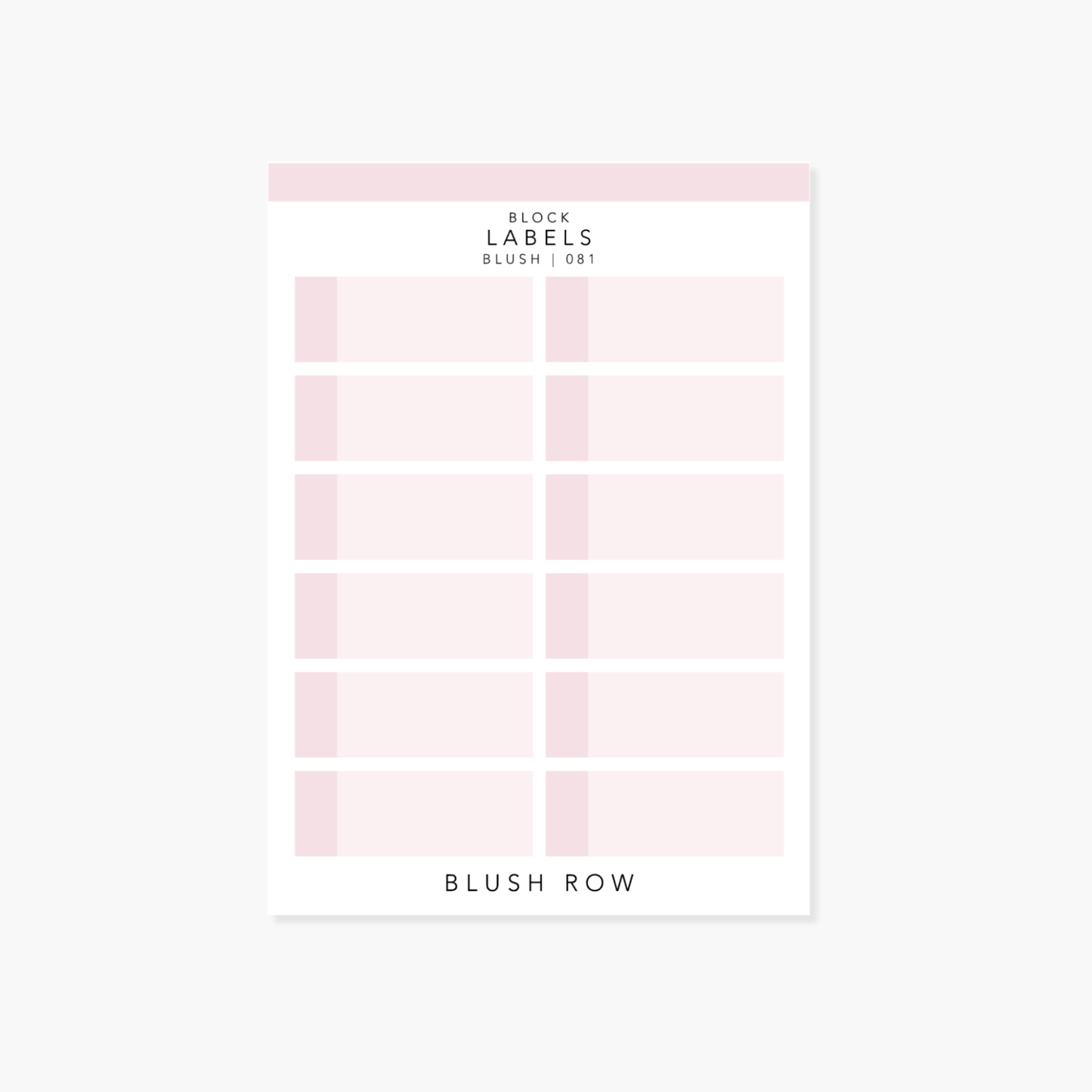 Blush block label planner stickers on a Blush Row sticker sheet.