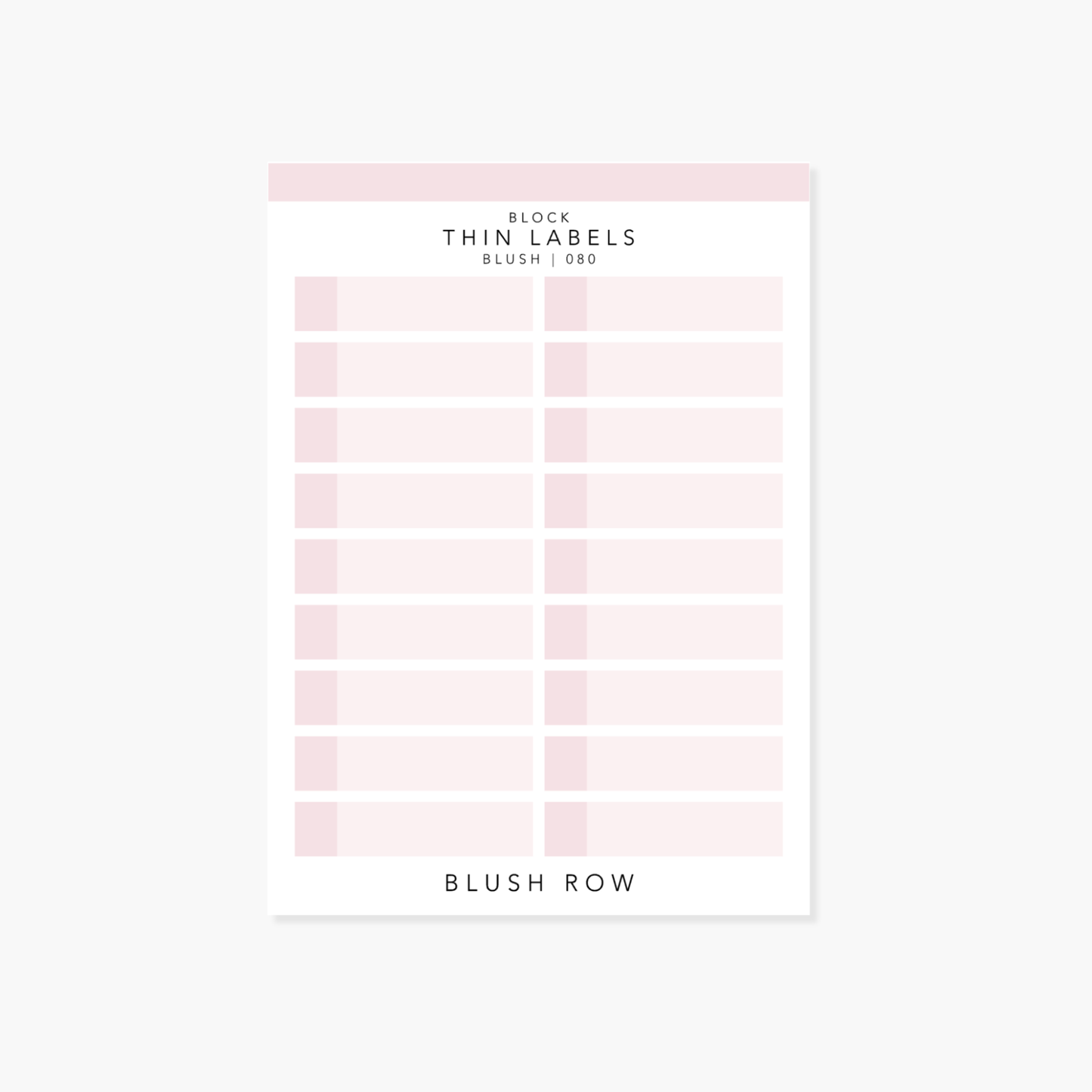 Blush thin block label planner stickers on a Blush Row sticker sheet.