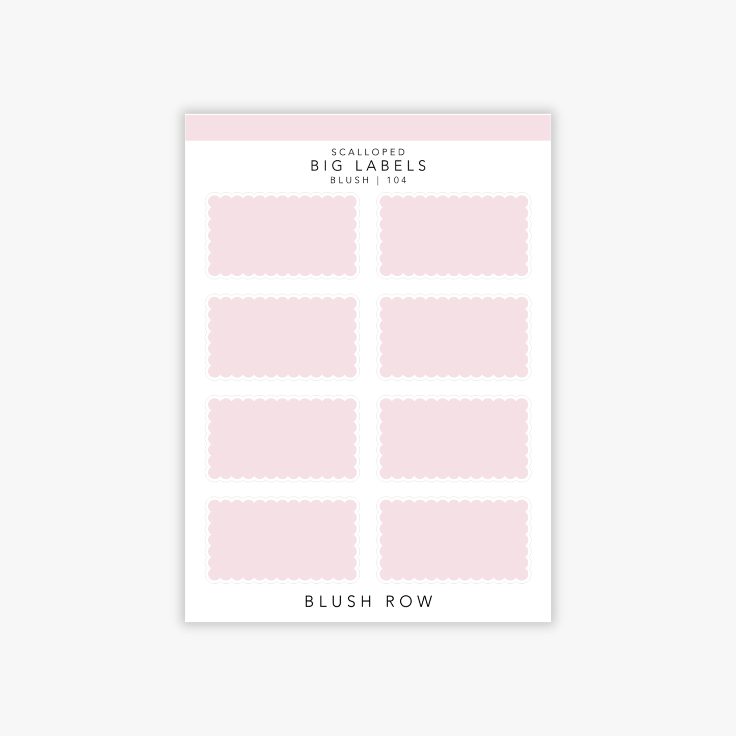 Big label planner stickers in a blush pink shade with scalloped edging on a Blush Row sticker sheet.