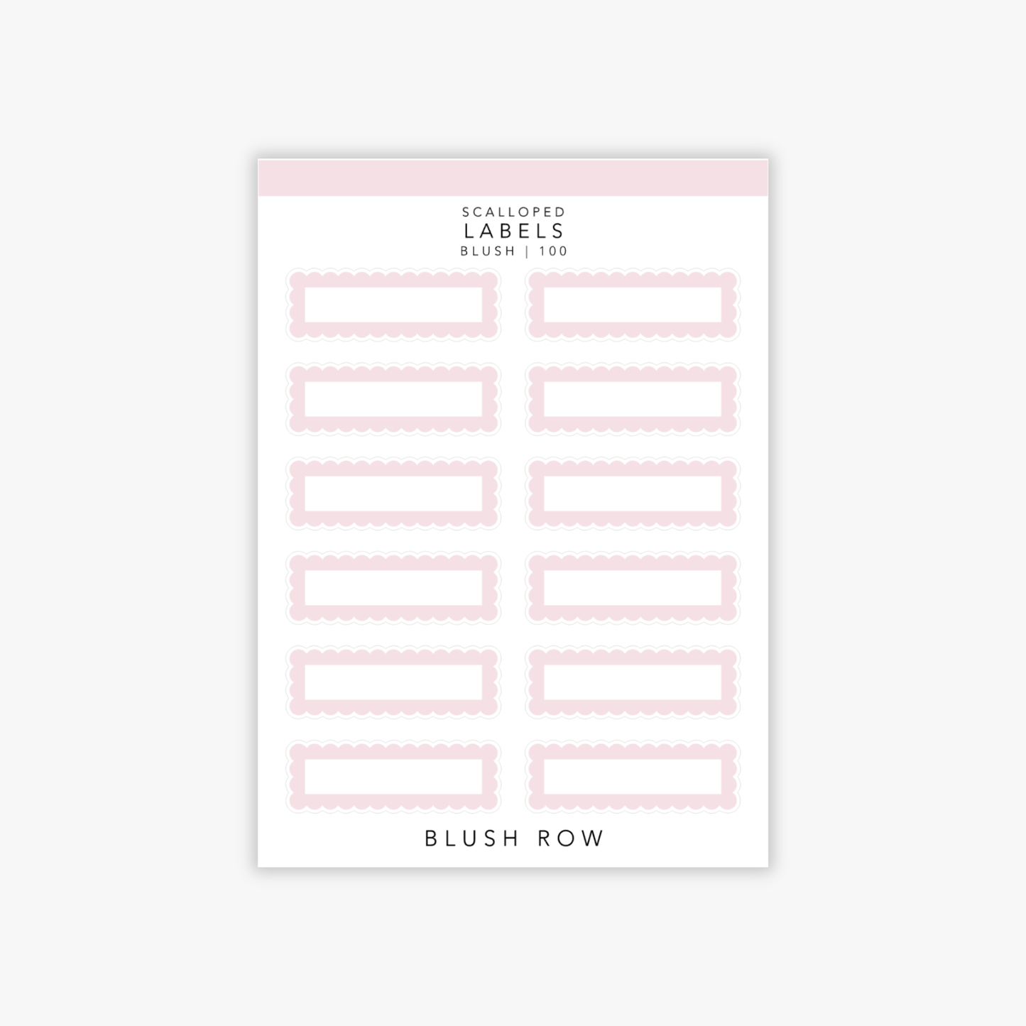 Scalloped shaped quarter box planner stickers in a blush pink shade on a Blush Row sticker sheet.