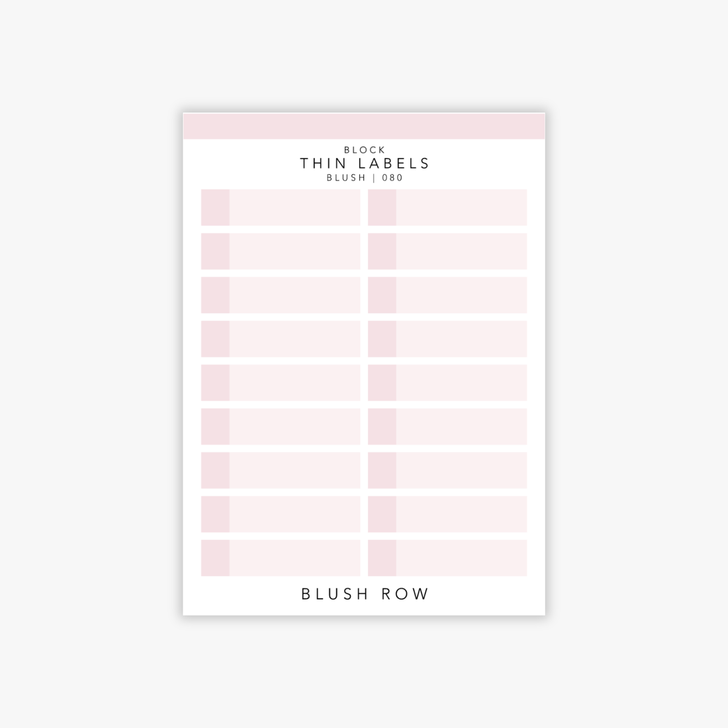 Blush thin block label planner stickers on a Blush Row sticker sheet.